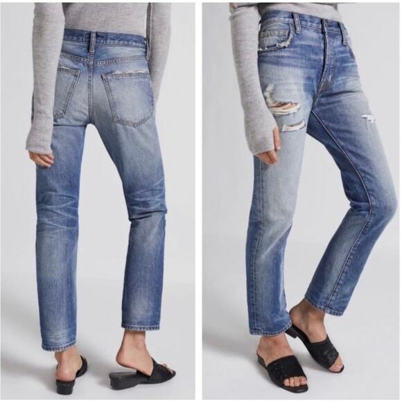 Current/Elliott Denim - Current Elliott The Slouchy Skinny Jeans Light Blue Wash Distressed Size 25